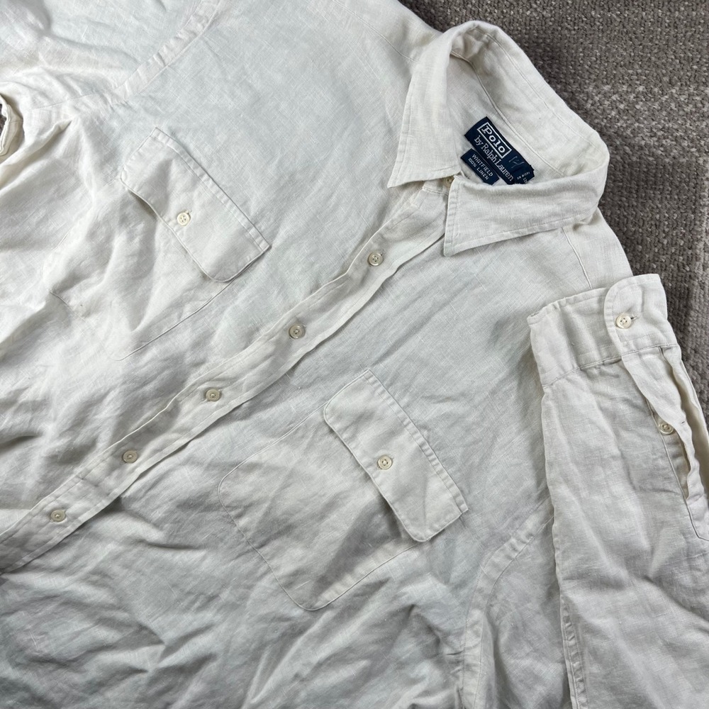 Polo Ralph Lauren Whitfield Linen Button Down Shirt Mens Large White Long Sleeve
